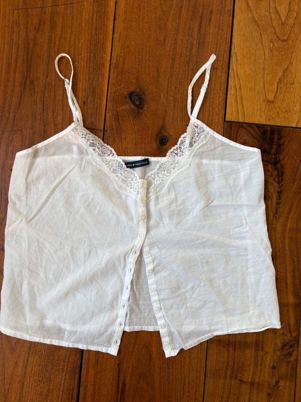 Brandy Melville White Lace Trim Button-Front Tank